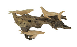 Carved Wood Humpback Whale Trio on Driftwood Base Wall Hanging - £40.61 GBP