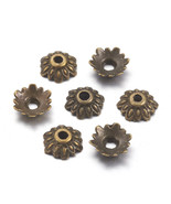 16 Flower Bead Caps Antique Bronze Tone 8mm Findings  - $4.16