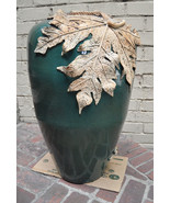 Large Ceramic Vase Green Speckled Black Leaf Rope Decoration 32&quot; - $792.00