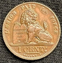 1912 Belgium  1 Centime Albert Copper Lion &amp; Constitution Coin AU / UNC - £11.07 GBP