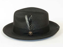Men's Milani Straw Braided Fedora Hat Soft Crushable FDS-002 Solid Black image 4