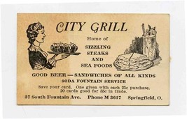 City Grill Advertising Card Springfield Ohio 1930&#39;s Gus Longo Myers Market  - £9.49 GBP