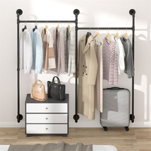 80.7&quot; Wall Mounted Industrial Pipe Clothes Rack Iron Garment Bar Closet ... - £74.74 GBP