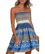 Women Beach Cover Ups Strapless Boho Floral Print Sundress Summer Dresses - $25.98