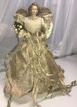 Gold Gilded Holiday Angel Christmas Tree Topper 16” H X 12” W, Cream Gold Dress - £17.53 GBP