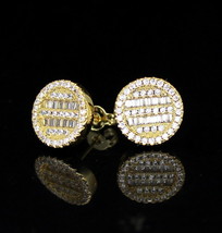 Iced Round Studs 14k Gold Plated Micro Pave Cz Push Back Earrings High Quality - £7.98 GBP