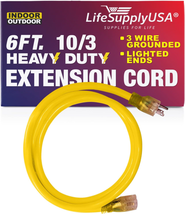 6 Ft Power Extension Cord Outdoor &amp; Indoor Heavy Duty 10 Gauge/3 Prong SJTW (Yel - £16.85 GBP