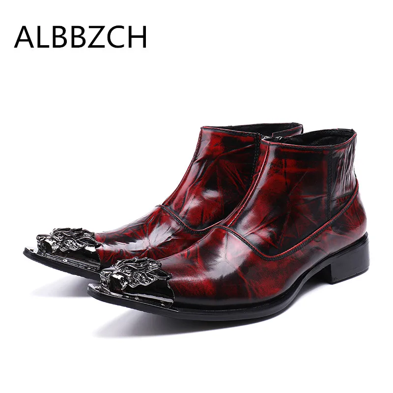 Owboy ankle boots genuine leather casual party personality boots men luxury pointed toe thumb200