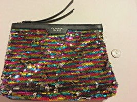 Victoria’s Secret Clutch Purse Makeup Bag Sequins Zipper 7 X 9” SKU 042-059 - £14.00 GBP