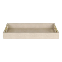 16&quot; Cream Wood and Vinyl Faux Shagreen Serving Tray With Gold Handles - $1,695.29 MXN
