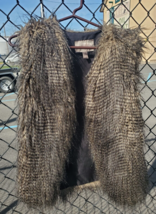Forever 21 Love Faux Fur Open Vest Womens Size Small Beige Black Sleeveless Funk - £10.88 GBP