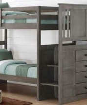 Harrison Grey Twin Bunk Bed with Stairs - £921.84 GBP