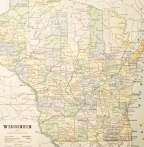1883 Antique Map Wisconsin Victorian Political County Bi-Fold Geography ... - $554.45 MXN