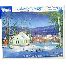 Ice Skating Party Snow Scene 1000 pc Winter Mts Larger Piece Puzzle Seal... - $21.95