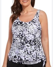 Tankini Swimsuit Top Size 16 Womens White Purple Black Pattern Side Tie ... - $37.60