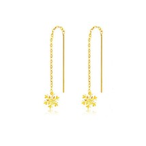 Authentic AU750 Gold Drop Earrings Simple Snowflake Fashion Design Wedding Gift  - £37.15 GBP