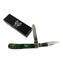Buck Creek German Hand Made Stainless Pocket Knife, 2 Blade, Green Swirl, New - £40.28 GBP