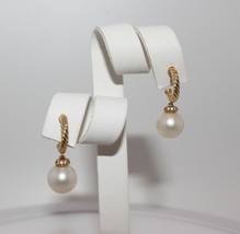 David Yurman Solari Pearl &amp; Diamonds 18kt Yellow Gold 22mm Hoop Drop Earrings - £782.98 GBP