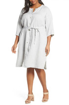 Eileen Fisher Plus Sparkle Organic Linen Blend 3/4 Sleeves Shirt Dress in Pearl - £78.33 GBP