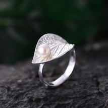 Eal 925 sterling silver natural pearl 18k gold leaf ring fine jewelry creative designer thumb200