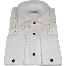 Men CEREMONIA Tuxedo Shirt Rhinestone Cotton Turkey #Milano 13 White Wing Tip image 2