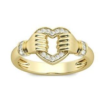 Claddagh Engagement Ring 14K Yellow Gold Plated Silver 0.22Ct Moissanite V-Day - £74.89 GBP