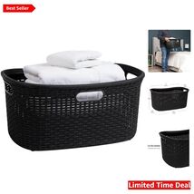 Lightweight 40L Laundry Basket with Easy Carry Handles - Modern Black Wi... - $70.24