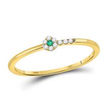 10kt Yellow Gold Womens Round Emerald Diamond Stackable Band Ring 1/20 Cttw - £143.08 GBP