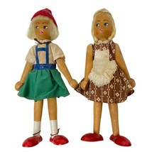 Vintage Polish Wooden Peg Doll Pair Folk Art Hand Painted Made in Poland Wood - £39.56 GBP