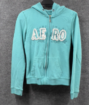 Aeropostale Aero Hoodie Shirt Womens Medium Aqua Blue Full Zip Front - £14.67 GBP