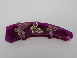 MIONNE WOMENS BANANA COMB HAIR CLIP PURPLE SEQUINED BUTTERFLIES MAGNET C... - $15.99