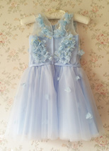Full Flowers Embroidery Short Flower Girl Dress Blue Wedding Birthday Dress NWT image 4