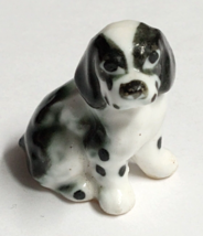 Miniature Porcelain Ceramic Black &amp; White Spaniel Puppy Dog Vintage Figurine 1&quot;w - £14.25 GBP