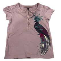 Tea Collection Girls Size 3 Shirt Purple Peacock Print 100% Cotton Short... - $14.40