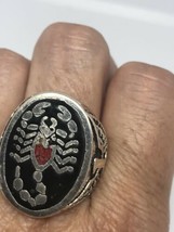 1980&#39;s Vintage Acier Inoxydable Taille 12.5 Homme Inlay Black Widow Spider Bague - £31.29 GBP
