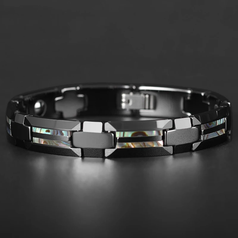 Good For Health Magnetic Bracelet Men Luxury Black Ceramic Natural Shell Tungste - £38.93 GBP