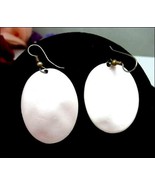 SHIMMERY Light PINK Enamel Metal OVAL Vintage DANGLE EARRINGS Pierced Wires - $12.99