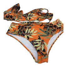 SHEIN Bikini Orange Green Cut Out One Shoulder with Ties Size 4 - $19.34