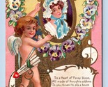 Valentine Cupid Cameo Portrait, Tis A Heart Of Mine Embossed DB Postcard... - $7.13