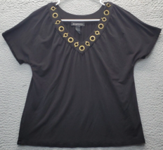 INC International Concepts Shirt Top Womens Medium Black Grommet V Neck ... - $18.49