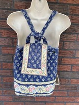 Vera Bradley Mimi Maison Blue Roses Quilted Drawstring Backpack Snap Clo... - £2.99 GBP