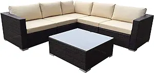 Santa Rosa Outdoor Wicker 5-Seater Sectional Sofa Set with Aluminum Fram... - $1,703.99