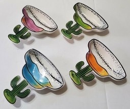 Cactus Handle Margarita Glass 4 Set Clay Art Ceramic Appetizer Serving Dishes  - £29.69 GBP