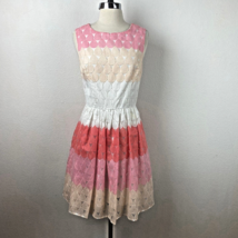 Betsy Johnson Womens Dress Size 6 Pink Appliqué Stripes Fit &amp; Flare Slee... - $44.55