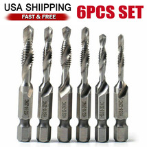 6pcs HSS 1/4&quot; Hex Shank SAE Drill Tap Combination Bit Set Deburr Counter... - £11.24 GBP