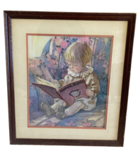Jessie Wilcox Smith Embroidered Needlepoint Finished Art Framed Animal Book 21&quot; - £95.33 GBP
