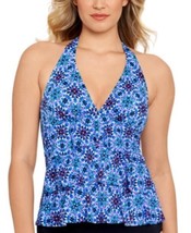 Swim Solutions Halter Ruffle Tankini Top Women&#39;s Swimsuit Size 14 - $48.70