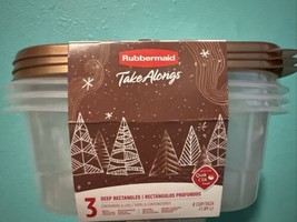 Rubbermaid Takealongs Set Of 3 Deep Rectangle Containers 8 Cups Holiday Gold - $14.95