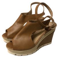 Bella Marie Punta Abierta Fergie Cuña Correa Tobillo Sandalia Marrón Camel Talla - £13.42 GBP