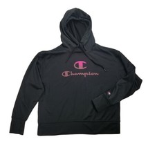Champion Hoodie Pullover Sweatshirt Black Pink Logo Thumb Holes Womens Sz M - $21.84